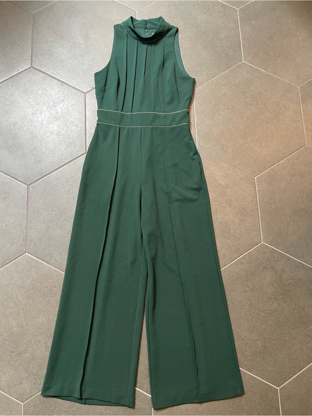 Badgley Mischka Womens Green Jumpsuit Party Evening Beaded Pleats Sleeveless 6